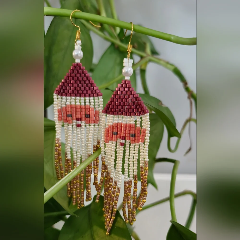 women's earrings made of Czech beads Santa Claus Christmas gift - Picture 4 of 5